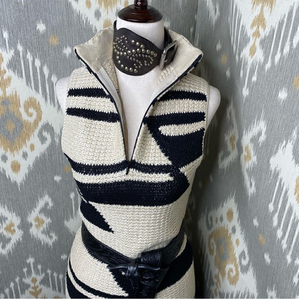 Ralph Lauren Ivory & Black Hand-knit Southwestern Blanket Stitch Knit Tunic